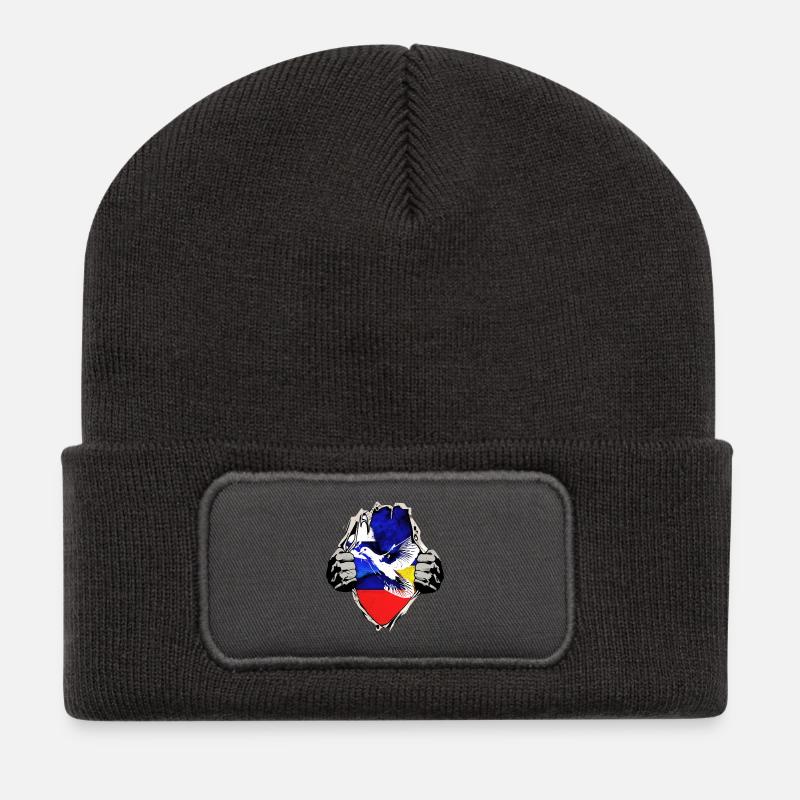 Russland Ukraine Flaggen mit Friedenstaube - Recycelte Patch Beanie - Dunkelgrau