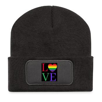 Rainbow Love Heart Pride Sticker - Recycled Patch Beanie - dark grey - Front