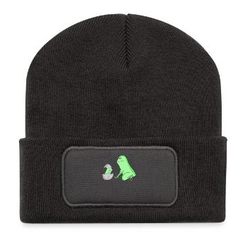 Frosch mit Baby Frosch - Recycelte Patch Beanie - Dunkelgrau - Vorne