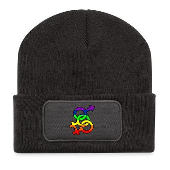 Gender bisexual 2 logo with rainbow - Recycled Patch Beanie - dark grey - Front