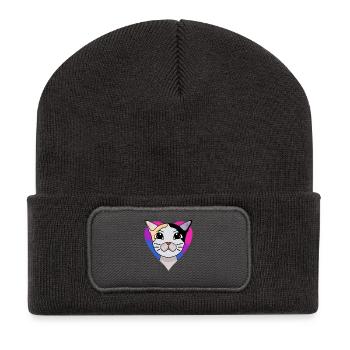 Bisexuell Japanese Bobtail Katze Geschenk - Recycelte Patch Beanie - Dunkelgrau - Vorne