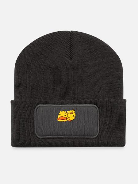 Ente Papa mit Baby Ente - Recycelte Patch Beanie - Dunkelgrau