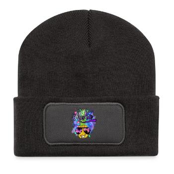 lustige Ananas cool und farbenfroh - Recycelte Patch Beanie - Dunkelgrau - Vorne