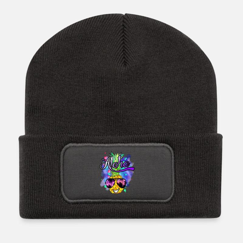 lustige Ananas cool und farbenfroh - Recycelte Patch Beanie - Dunkelgrau