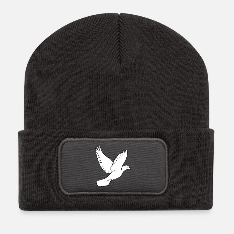 Weiße Taube 2, Friedenstaube, Frieden, Liebe - Recycelte Patch Beanie - Dunkelgrau