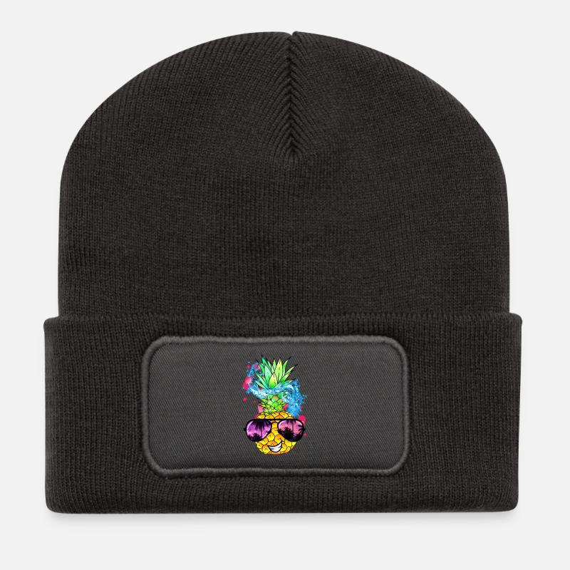 spritzige Ananas Frucht mit Gesicht - Recycelte Patch Beanie - Dunkelgrau