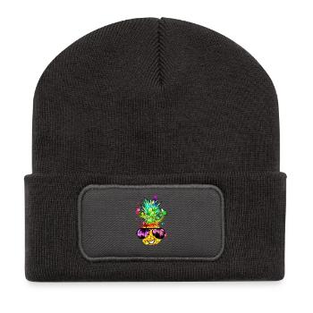 coole Ananas in bunten Farben - Recycelte Patch Beanie - Dunkelgrau - Vorne