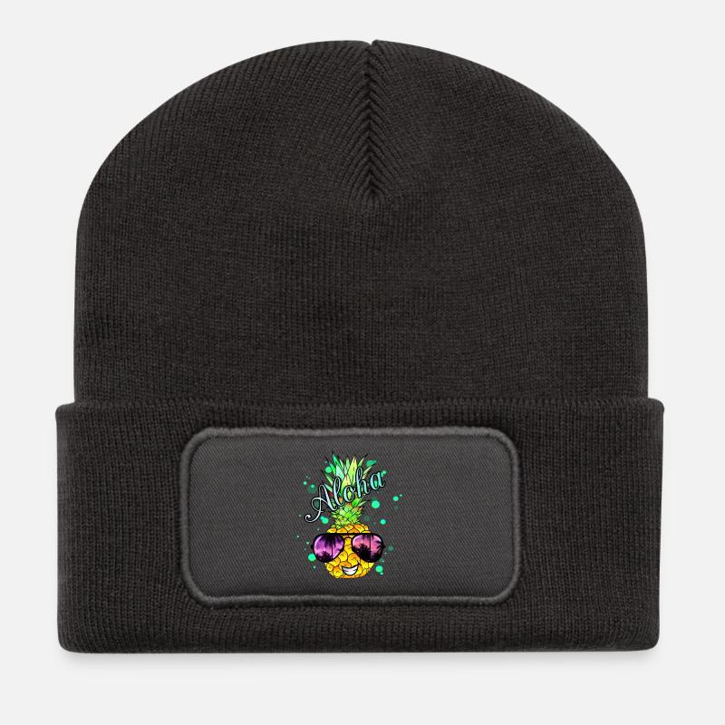 Aloha Ananas mit Farbspritzern - Recycelte Patch Beanie - Dunkelgrau