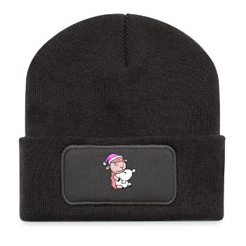 Schaf mit Kissen und Schlafmütze - Recycelte Patch Beanie - Dunkelgrau - Vorne