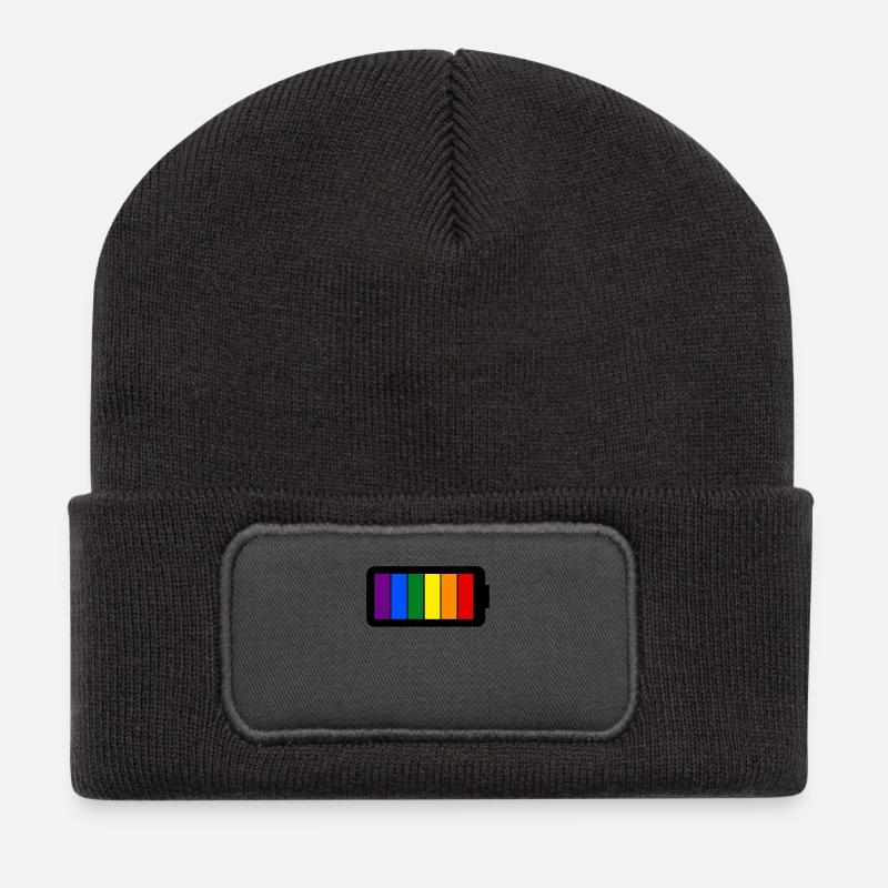 Regenbogenfarben Batterie Loading - Gay Pride - Recycelte Patch Beanie - Dunkelgrau