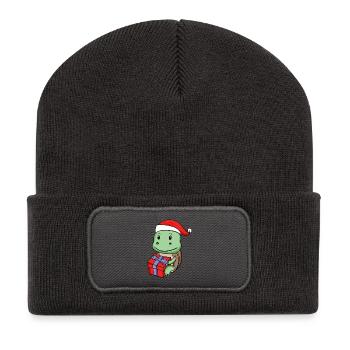 Christmas turtle baby with gift - Recycled Patch Beanie - dark grey - Front