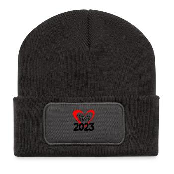 Tante 2023 - Tante werden - Tante Geschenk - Recycelte Patch Beanie - Dunkelgrau - Vorne