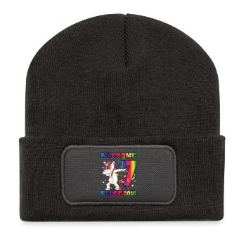 Awesome Since 2016 7. Geburtstag Dabbing Unicorn - Recycelte Patch Beanie - Dunkelgrau - Vorne