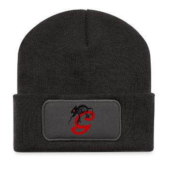 Gecko, Eidechse, Initiale - Recycelte Patch Beanie - Dunkelgrau - Vorne