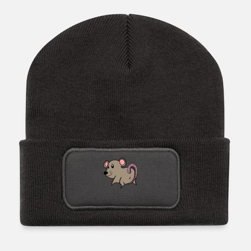 Maus von hinten - Maus Hintern - Maus Arsch - Recycelte Patch Beanie - Dunkelgrau