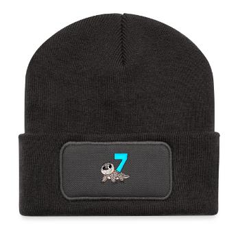 7 ans - 7ème anniversaire avec motif animal - Beanie recyclé à patch - charbon - Devant