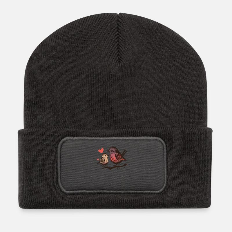 Eltern und Baby Vogel - Recycelte Patch Beanie - Dunkelgrau