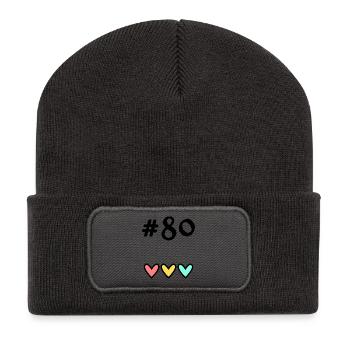 80 ANS. 80e ANNIVERSAIRE. ANNIVERSAIRE 80 ANS. 80 - Beanie recyclé à patch - charbon - Devant