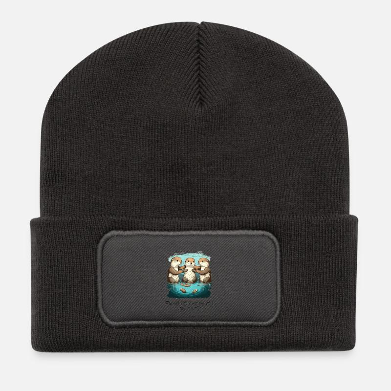 Friends who float together stay together - Recycelte Patch Beanie - Dunkelgrau