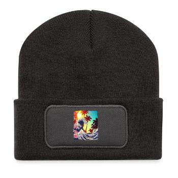 Große Welle Kanagawa Japan Riesenwelle - Recycelte Patch Beanie - Dunkelgrau - Vorne