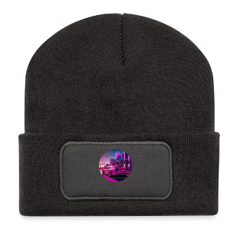 Retro Wave Sport 80s Vaporwave Sunset - Recycled Patch Beanie - dark grey - Front