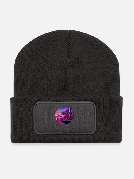 Retro Wave Sport 80s Vaporwave Sunset - Recycelte Patch Beanie - Dunkelgrau
