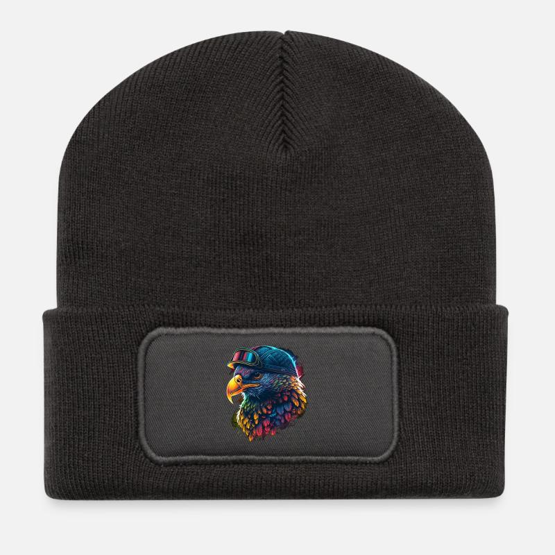 Aigle coloré en casque hitech - Beanie recyclé à patch - charbon
