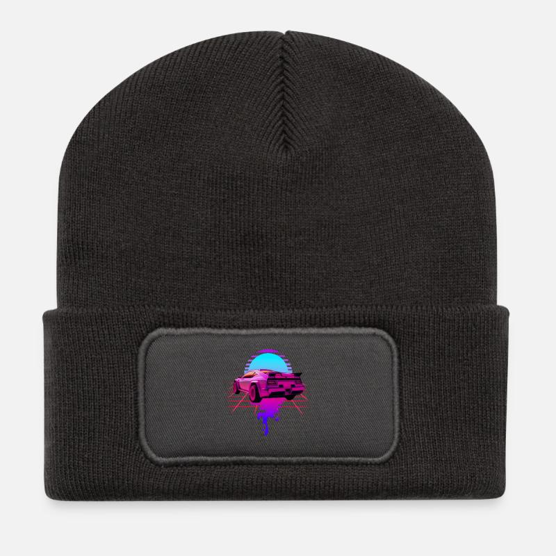 Retro Wave Sport Car Sunset - Recycelte Patch Beanie - Dunkelgrau