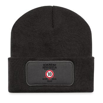 18. Geburtstag Schonend Behandeln 18 Tempolimit 18 - Recycelte Patch Beanie - Dunkelgrau - Vorne
