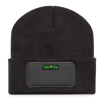 Think Green Leaf Pattern Logo - Recycled Patch Beanie - dark grey - Front