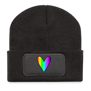 HERZ. HERZ. HEILIGER VALENTINSTAG. LIEBE. LIEBE. PAAR. - Recycelte Patch Beanie - Dunkelgrau - Vorne