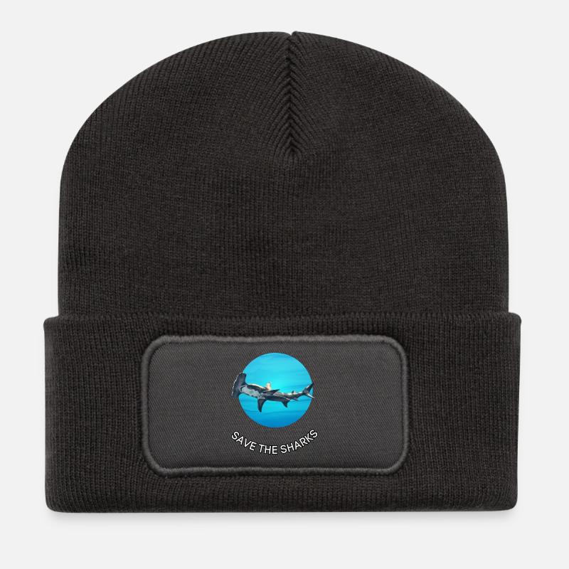 Haie schützen Circle Motiv - Recycelte Patch Beanie - Dunkelgrau