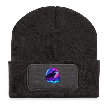 Colorful Wolf Neon Moon Synthwave - Recycled Patch Beanie - dark grey - Front