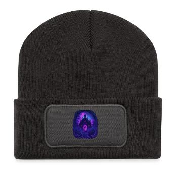 neon gothic gothic castle with roses - Recycled Patch Beanie - dark grey - Front