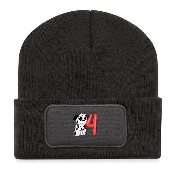 4 Geburtstag 4 Jahre alt mit Hund Motiv - vier - Recycelte Patch Beanie - Dunkelgrau - Vorne