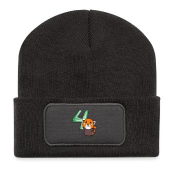 4. Geburtstag Motiv Roter Panda - vier Jahre alt - Recycelte Patch Beanie - Dunkelgrau - Vorne