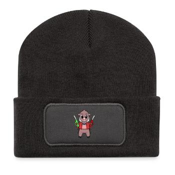 Tankwart Wildschwein Tankstelle - Recycelte Patch Beanie - Dunkelgrau - Vorne