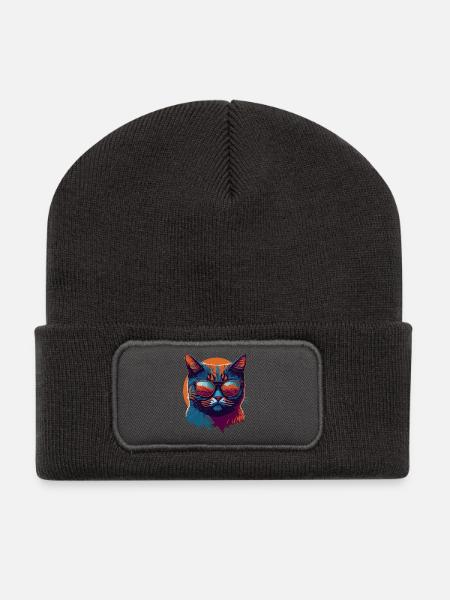 Rebel Paws: Retro Katze T-Shirt Art - Recycelte Patch Beanie - Dunkelgrau