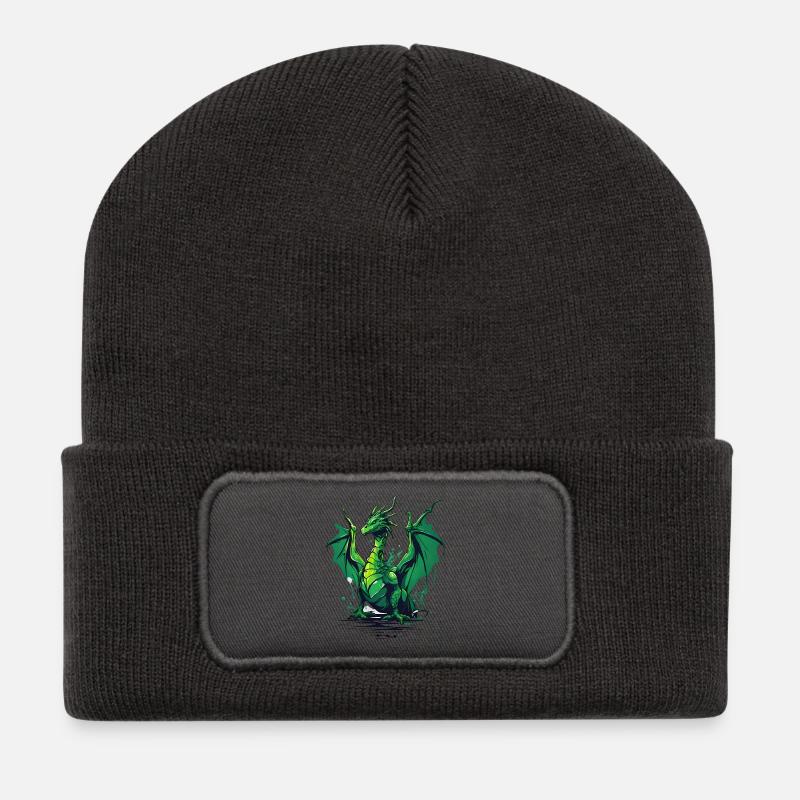 Grüner Drache - Recycelte Patch Beanie - Dunkelgrau