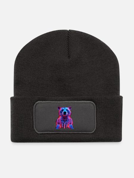 Neon-Hirschkäfer Design - Recycelte Patch Beanie - Dunkelgrau