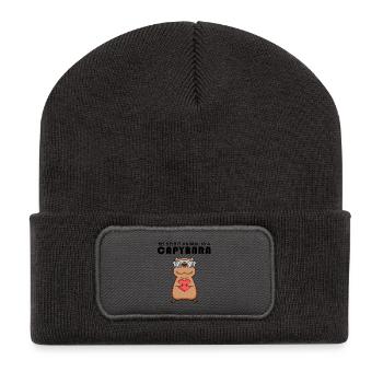Capybara Wasserschwein Capybaras - Recycelte Patch Beanie - Dunkelgrau - Vorne