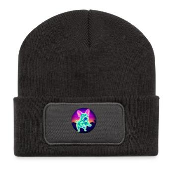 French Bulldog Neon Sunset - Recycled Patch Beanie - dark grey - Front