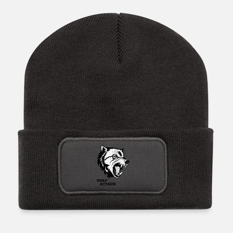 WOLF-ANGRIFF - Recycelte Patch Beanie - Dunkelgrau