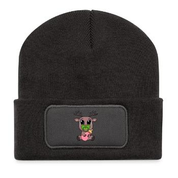 Motif de bébé renne - Beanie recyclé à patch - charbon - Devant