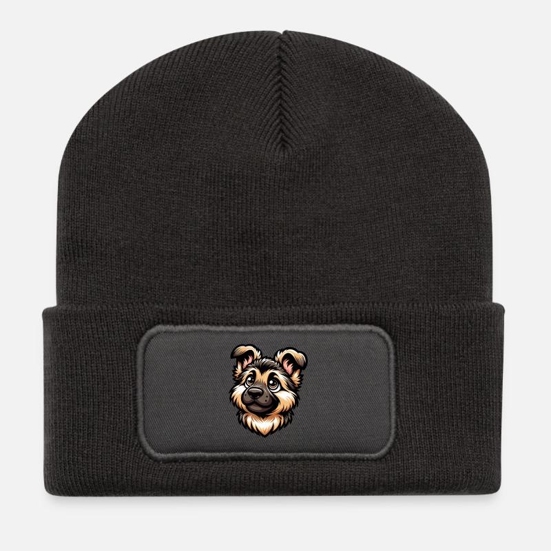 Deutscher Schäferhund Süßer Hunde-Welpe Design - Recycelte Patch Beanie - Dunkelgrau