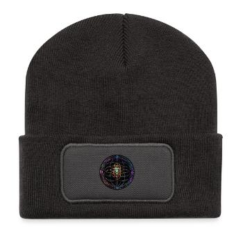 Metatron Scheiben Mandala Glow - Recycelte Patch Beanie - Dunkelgrau - Vorne