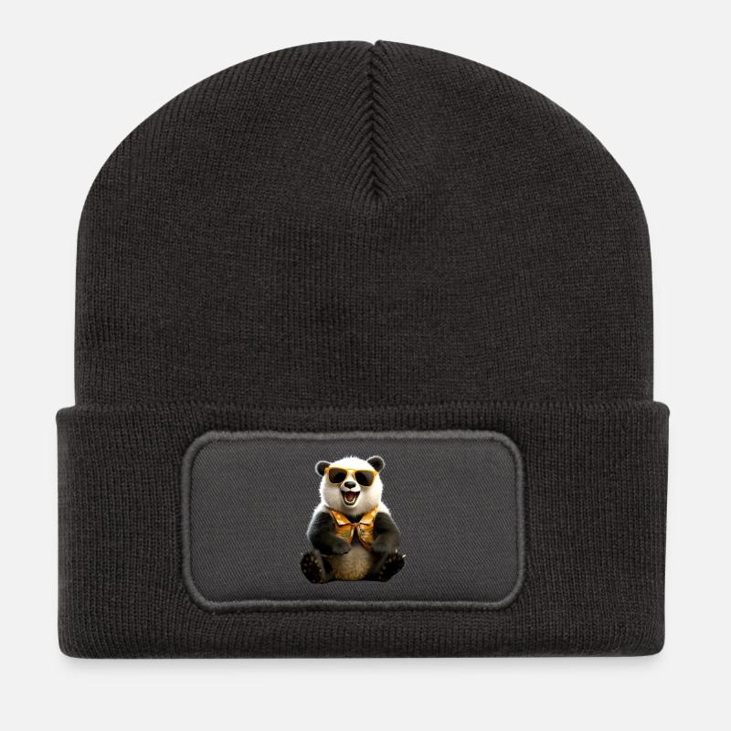 Panda Bär Sonnenbrille Pandas Liebe Süßer Pandabär - Recycelte Patch Beanie - Dunkelgrau