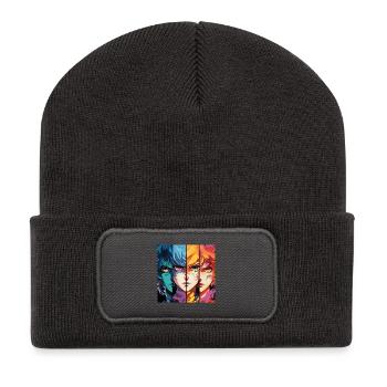 Manga Gesicht - Recycelte Patch Beanie - Dunkelgrau - Vorne