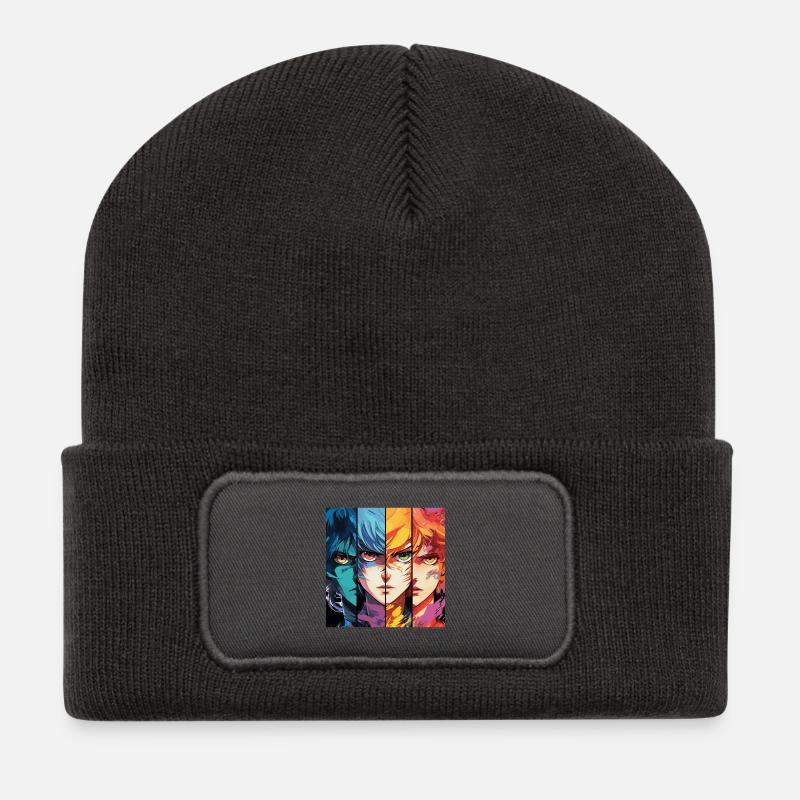 Manga Gesicht - Recycelte Patch Beanie - Dunkelgrau