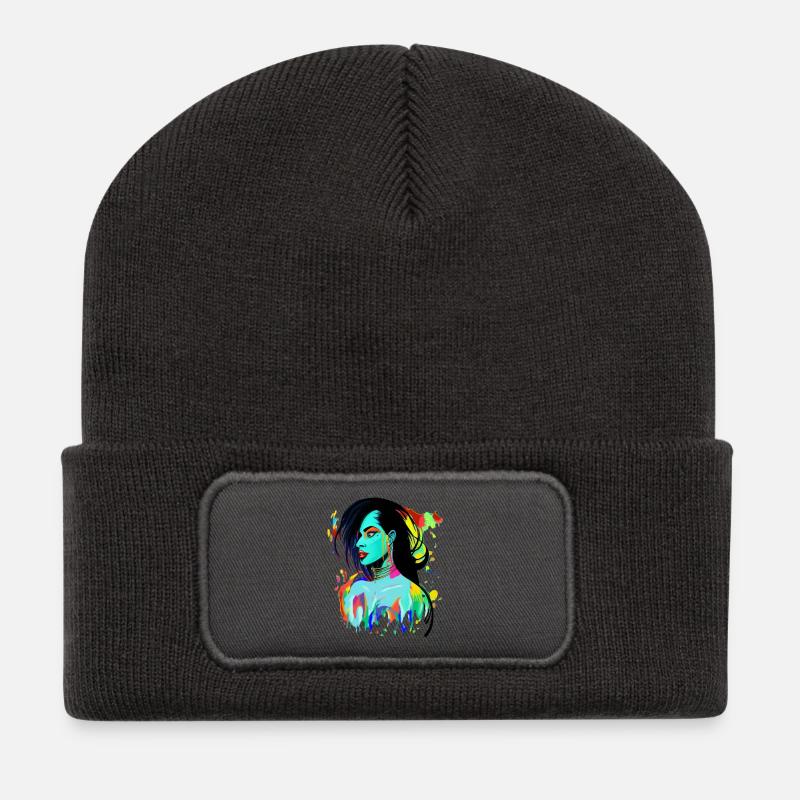 Neon Portrait Color Explosion - Recycled Patch Beanie - dark grey